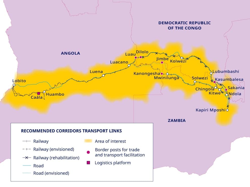 Map showing the Lobito Corridor across Southern Africa