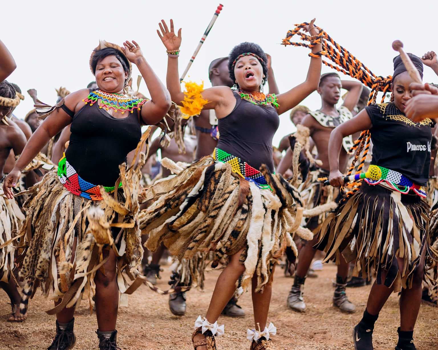 Zambian performers in traditional dress